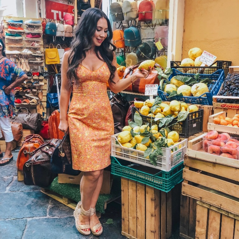 Shoshanna spaghetti strap orange sun dress
